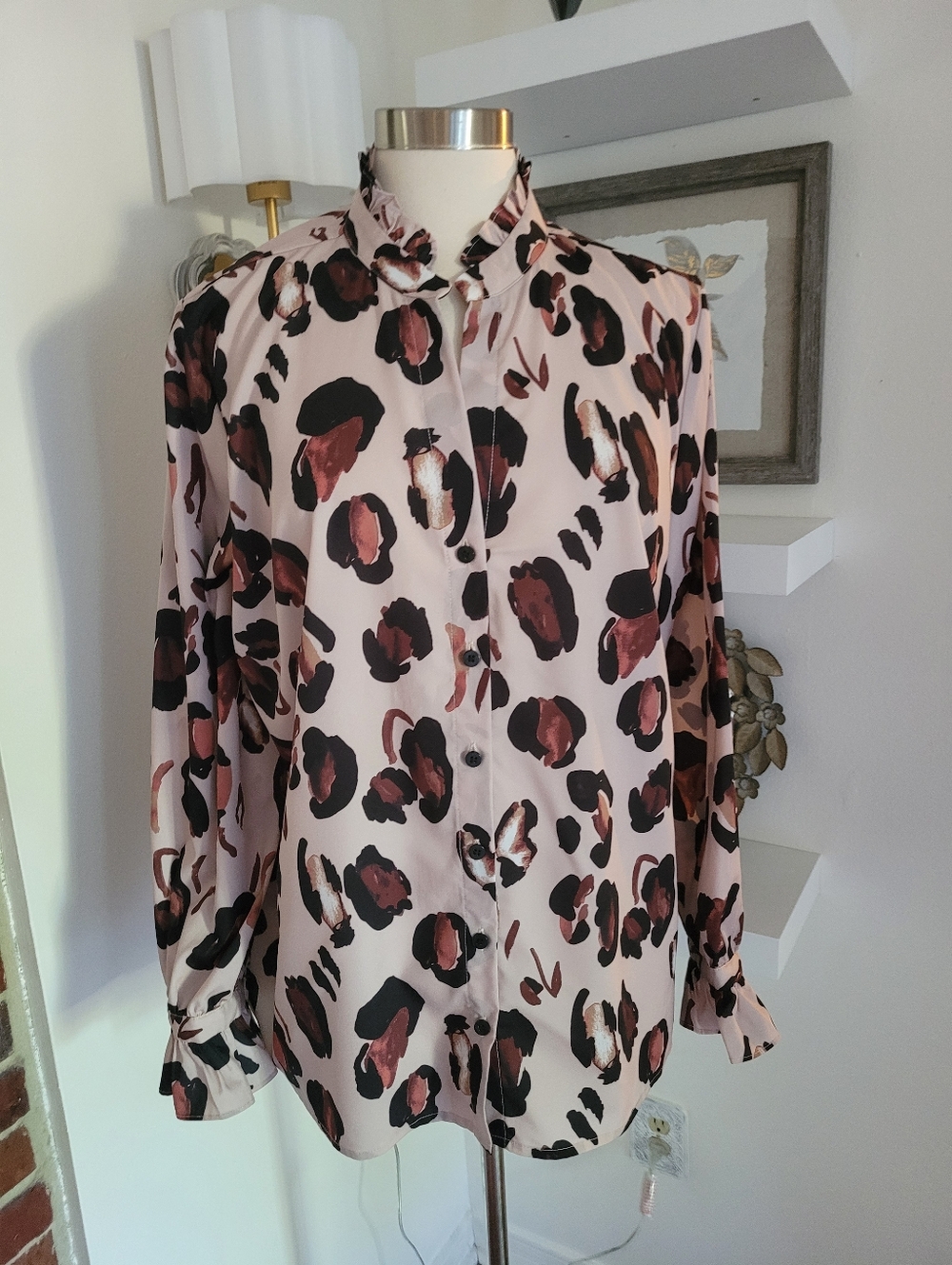 Eloquii Womens Pink Leopard Print Button-Up Blouse 20